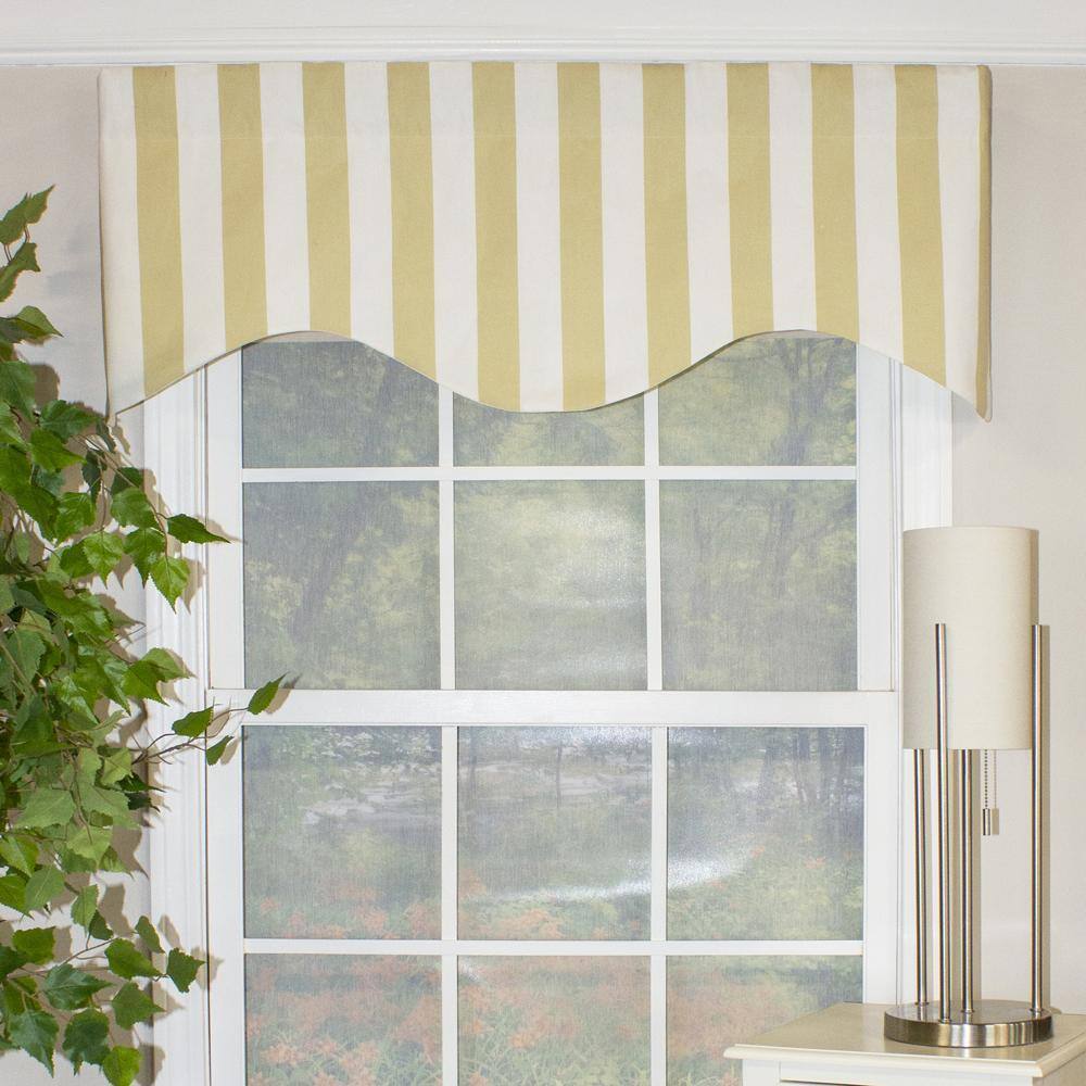 Front. RLF Home - RLF Home Beach Stripe Style Cornice 3" Rod Pocket Valance 50" x 17" Tan - Tan.