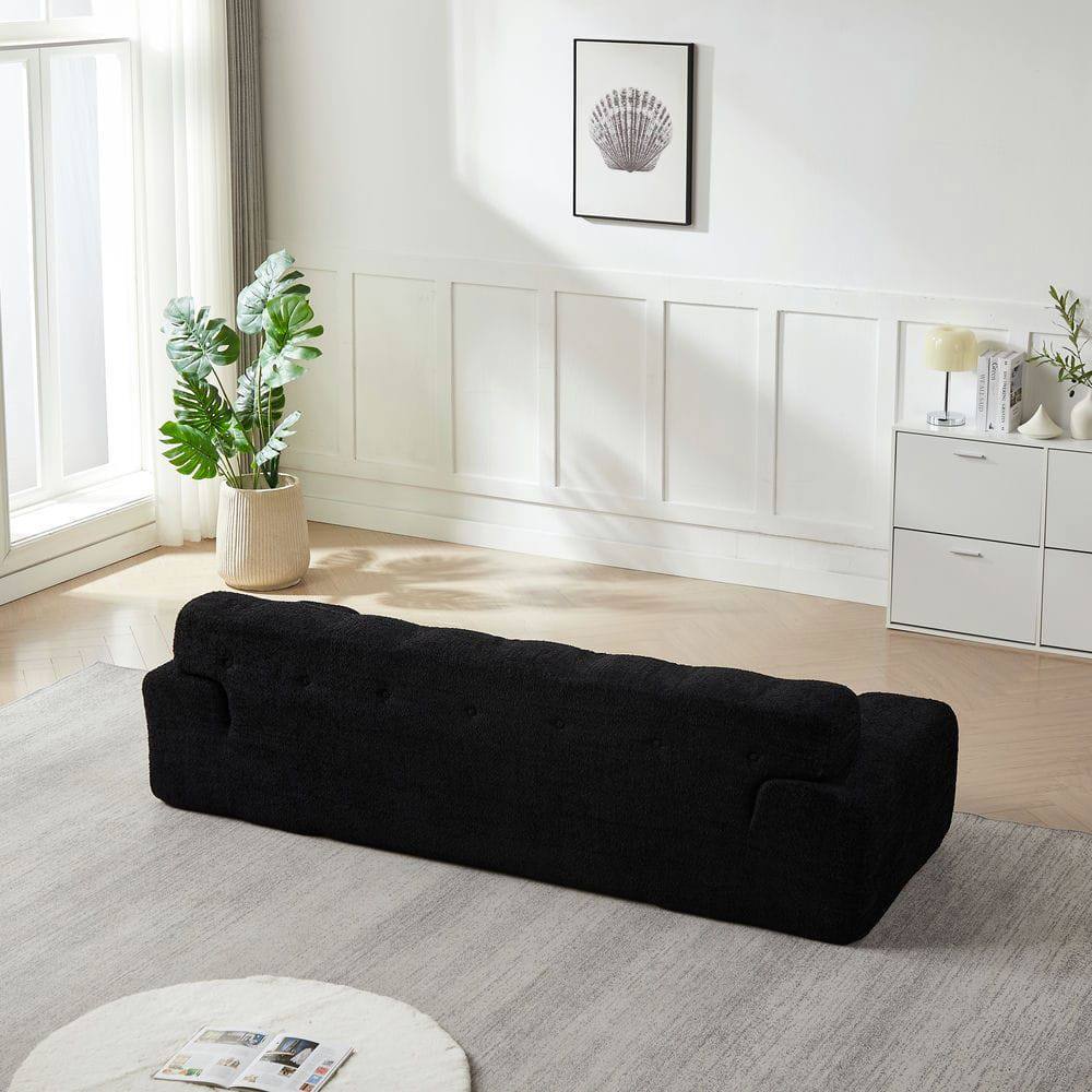 Alt View 1. Resenkos - 65.75" Napped Fabric Storage Bench, Double Lids Rolled Armrest Footstool Daybed - Black.