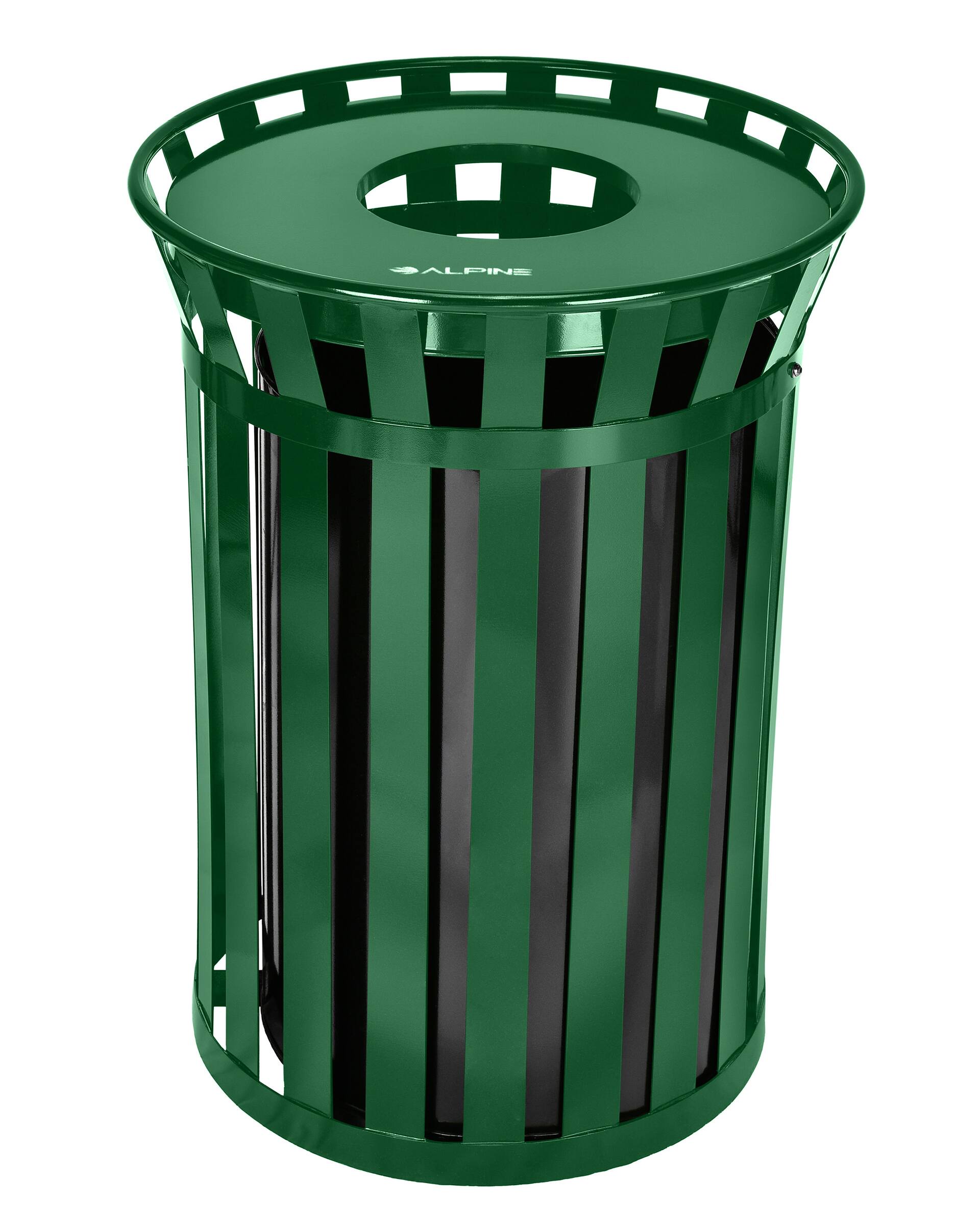 Front. Alpine Industries - 38 Gallon Outdoor Metal Recycling Bin Trash Can with Insert Liner - Green.