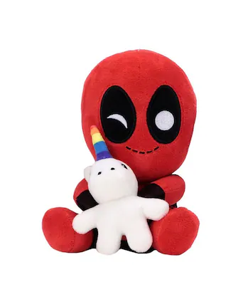 Front. Kidrobot - Deadpool w/ Unicorn 7.5" Phunny Plush - Red.