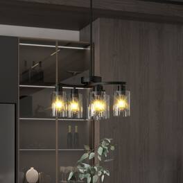 Loheer - 6-Light Black Chandelier with Clear Glass Shades, Adjustable Dining Room Light Fixture