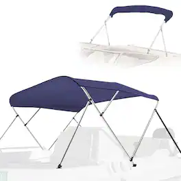 SereneLife - 4-Bow Bimini Top Boat Cover with 1" Aluminum Frame, Front Hold-Down Straps, Rear Support Arms - Blue