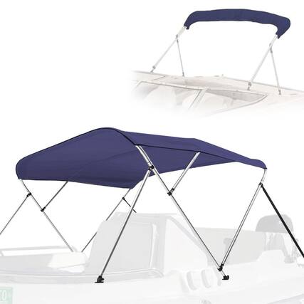 Front. SereneLife - SereneLife 4-Bow Bimini Top Boat Cover with 1" Aluminum Frame, Front Hold-Down Straps, Rear Support Arms - Blue.
