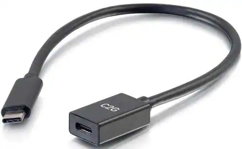 Front. C2G - 757120286578 1-feet USB Type-C 3.1 Male to Female Cable - Black - Black.