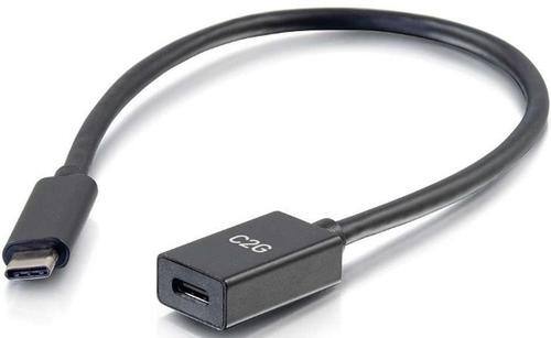 Front. C2G - 757120286578 1-feet USB Type-C 3.1 Male to Female Cable - Black - Black.