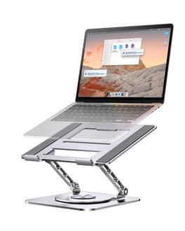 HongFei - Laptop Stand for Desk, Ergonomic Laptop Riser with 360° Rotating Base, Foldable Notebook Holder for 10-15" Laptops - Black