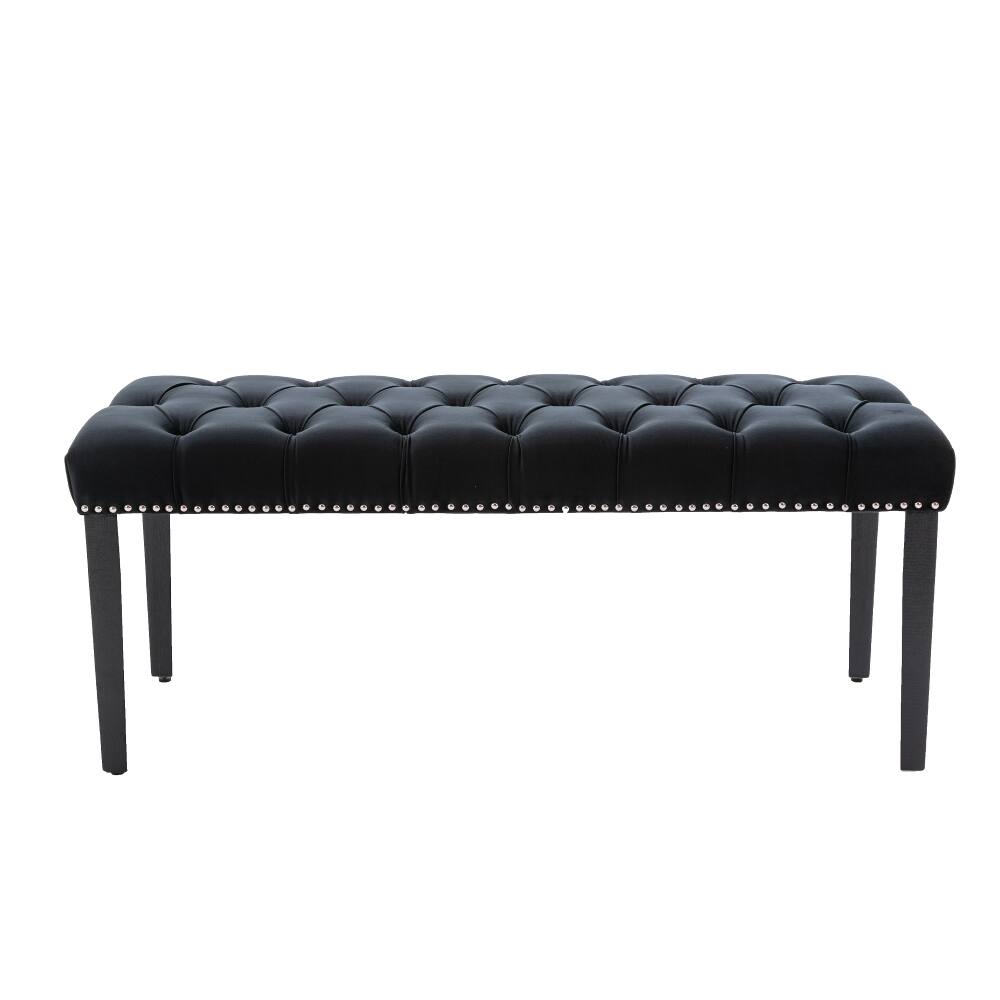 Alt View 1. Ropilly - Ropilly Black Velvet Bench Tufted Bench Ottoman, Upholstered Dining Bench & Bedroom Accent Bench, 45 Inch, 330 Lbs - Black.