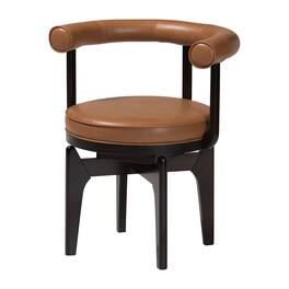 Baxton Studio - Delacruz Swivel Dining Chair - Round Open Back Accent Chair with Faux Leather Upholstery, Modern Contemporary - Tan/Black