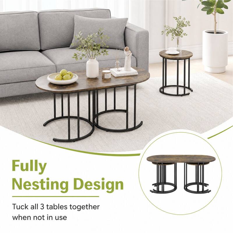 Fully Nesting Design  
Tuck all 3 tables together when not in use