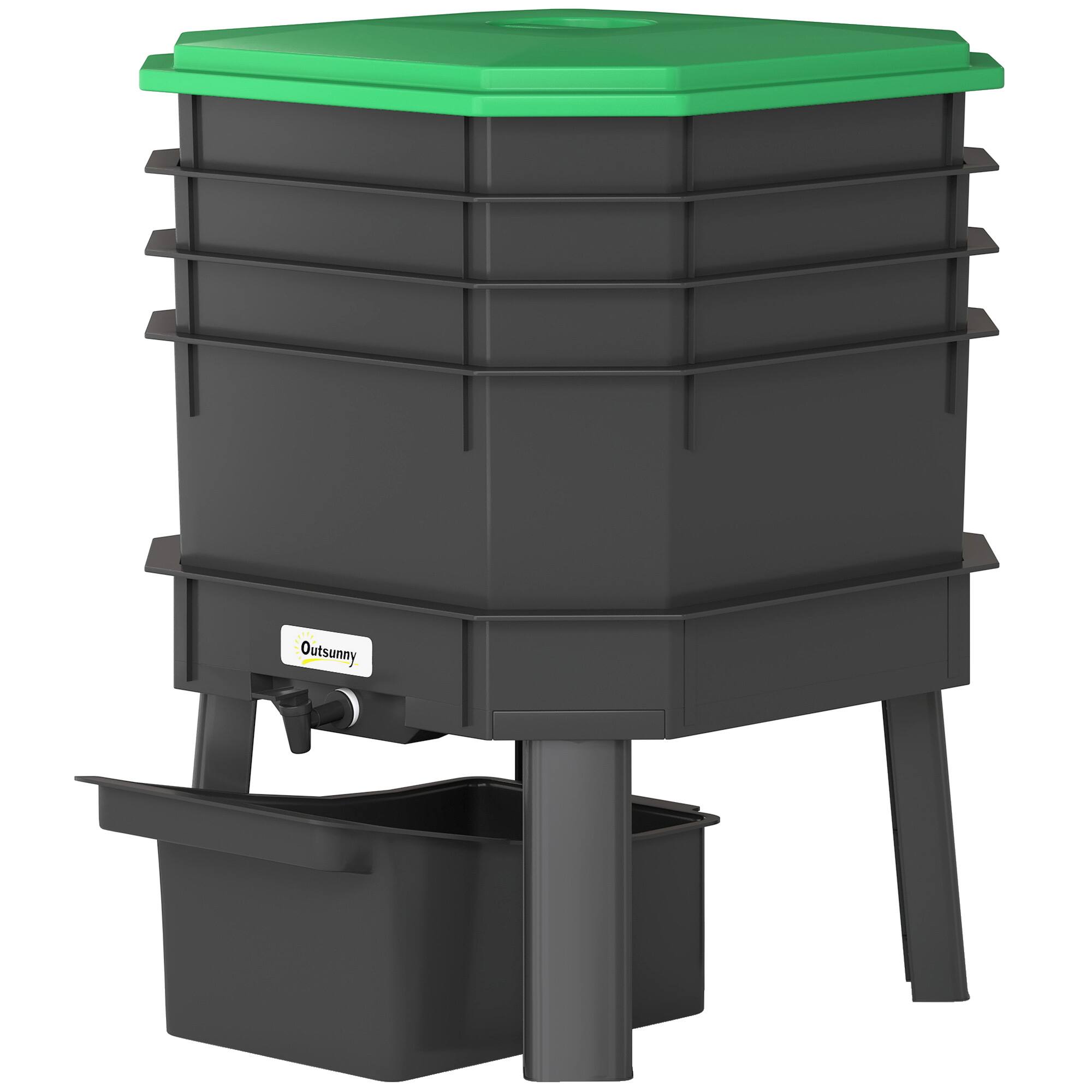 Outsunny Worm Composter Bin, 7.4 Gal Outdoor & Indoor Worm Composter ...