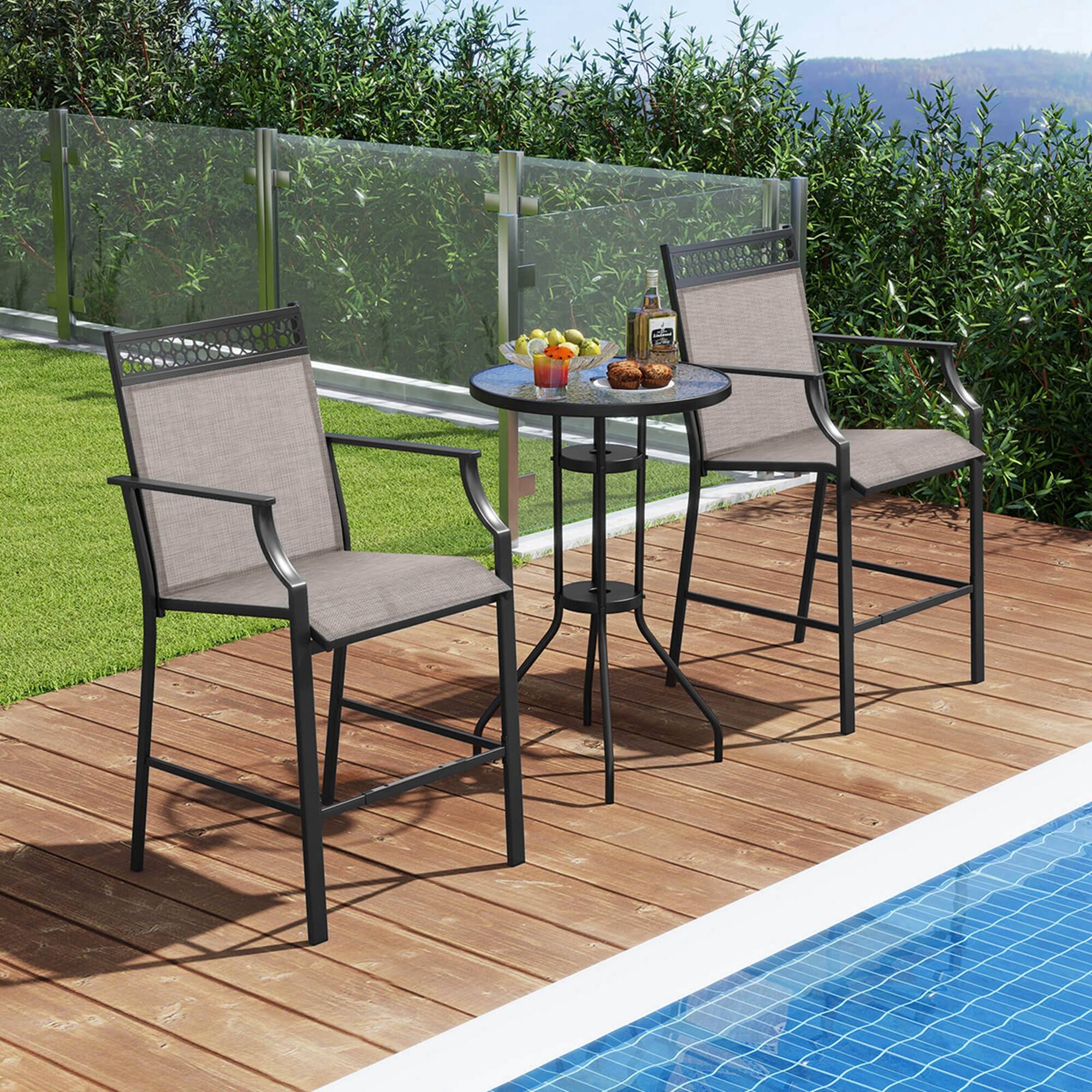 Alt View 1. Costway - Costway Outdoor Counter Stools Set of 2 with Footrest & Armrests Metal Frame for Backyard - Coffee.