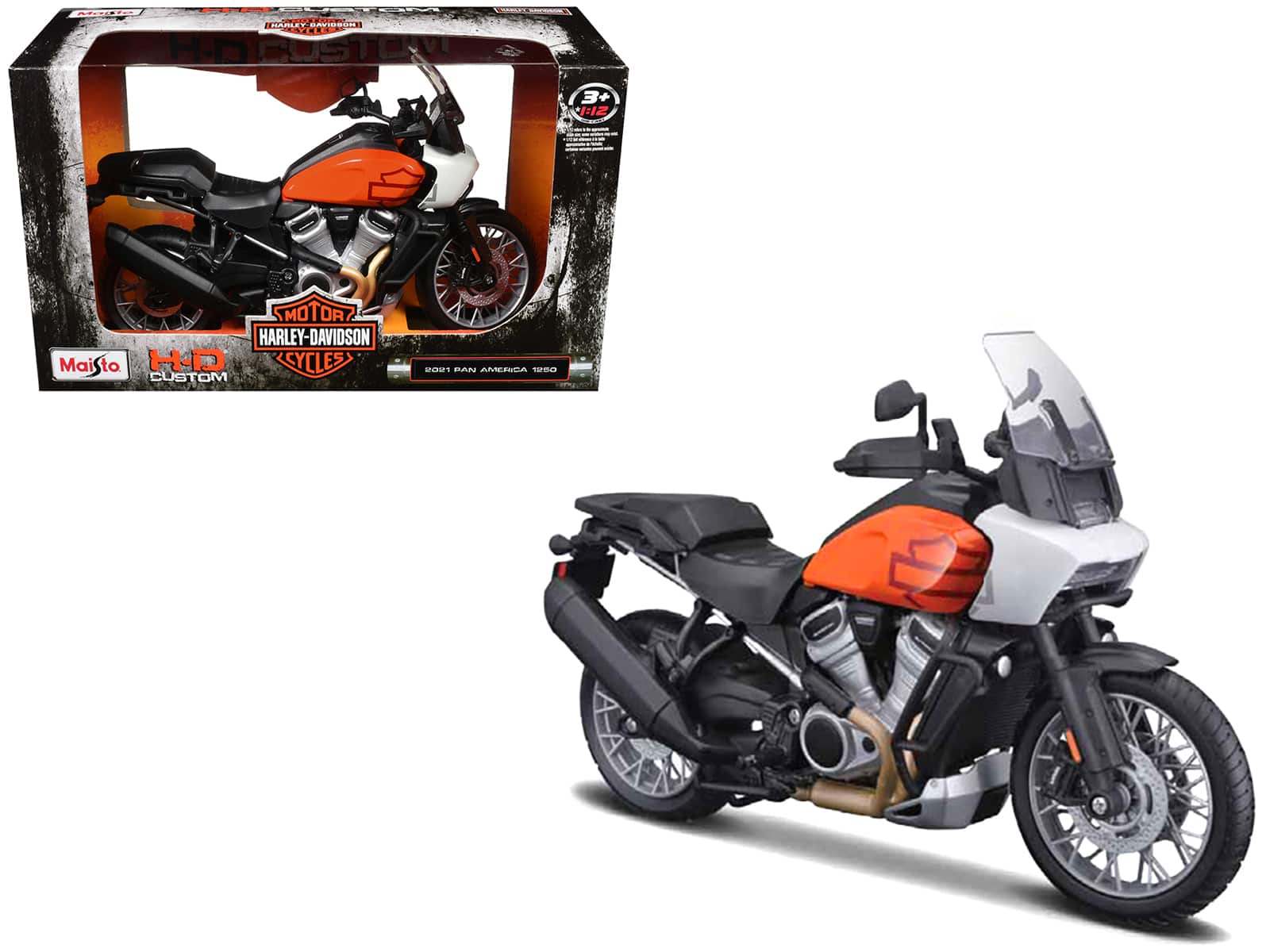 "2021 Harley Davidson Pan America 1250 Motorcycle Orange and Black ""H-D Custom"" 1/12 Diecast Model by Maisto" price history on PriceWatchPro