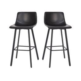 Flash Furniture - Caleb Modern Armless 30 Inch Bar Height Commercial Grade Barstools with Footrests LeatherSoft and Matte I - Black