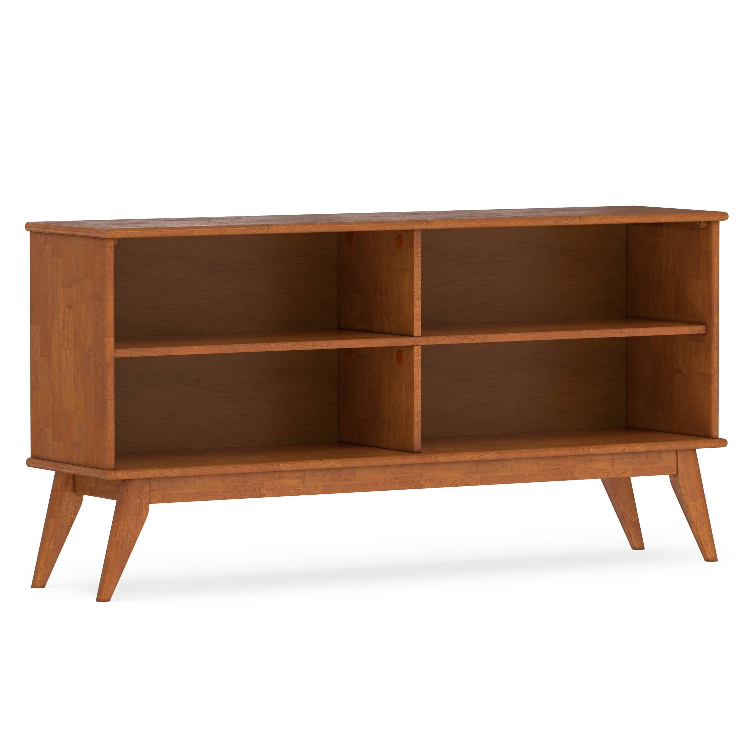 Front. Simpli Home - Simpli Home Draper 30 inch Tall Solid Wood Low Bookcase in Teak Brown - Teak Brown.