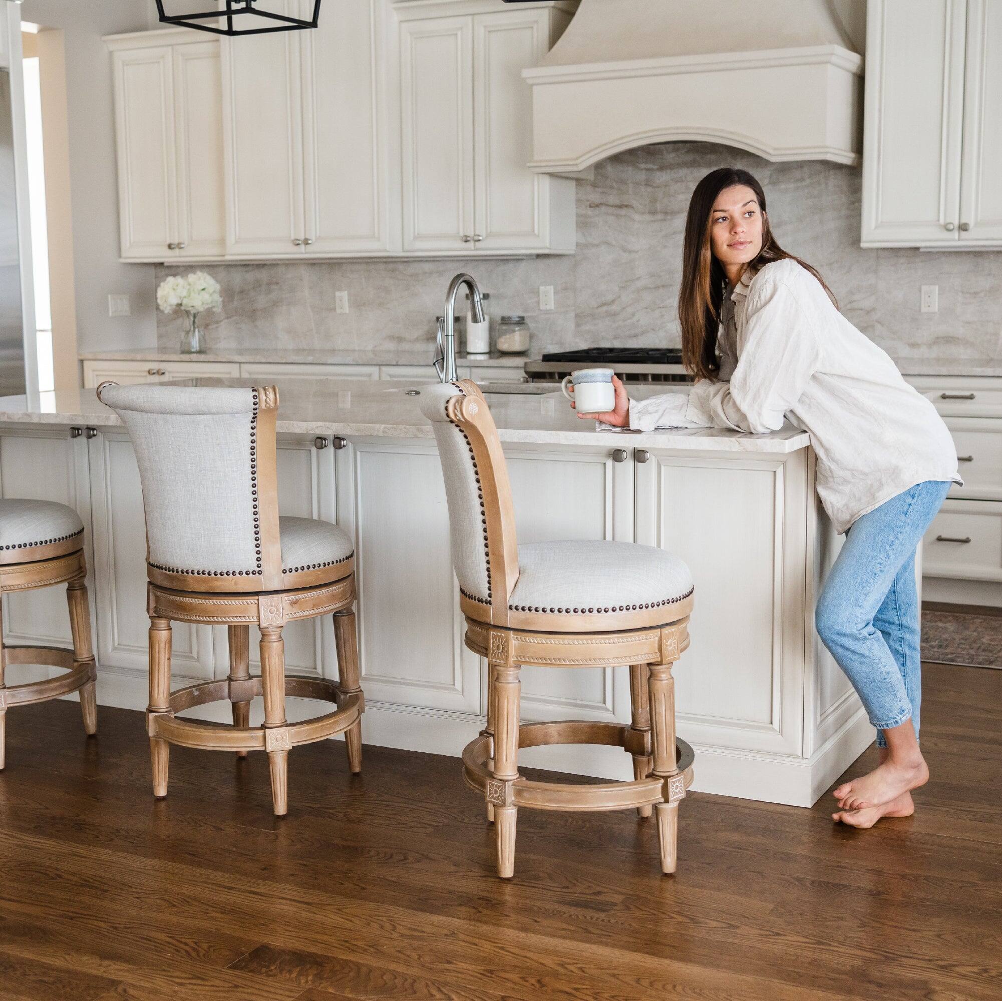 Alt View 2. Maven Lane - 26" Pullman Counter Stool In Weathered Oak Finish With  Fabric Upholstery - Weathered Oak.