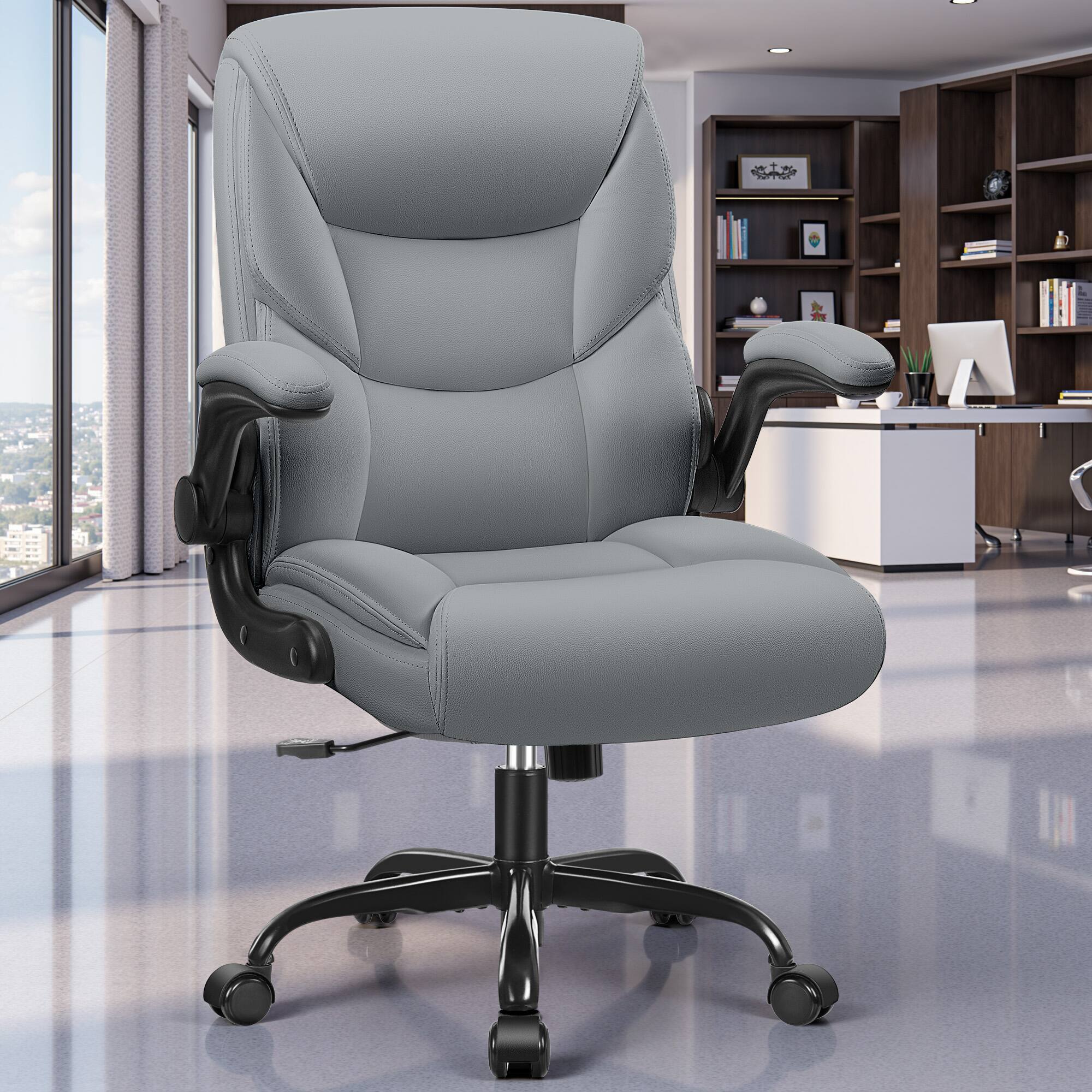 定侕以下❗️PROFESSIONAL PADDED SETUP GRAY KERDOM PU Leather Ergonomic Home Desk Chair, Tilt Small Computer