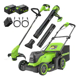 Greenworks - 48V (24V x 2) 17" Push Mower + Blower + 12" String Trimmer Combo, (2) 4.0Ah Batteries and Charger - Green