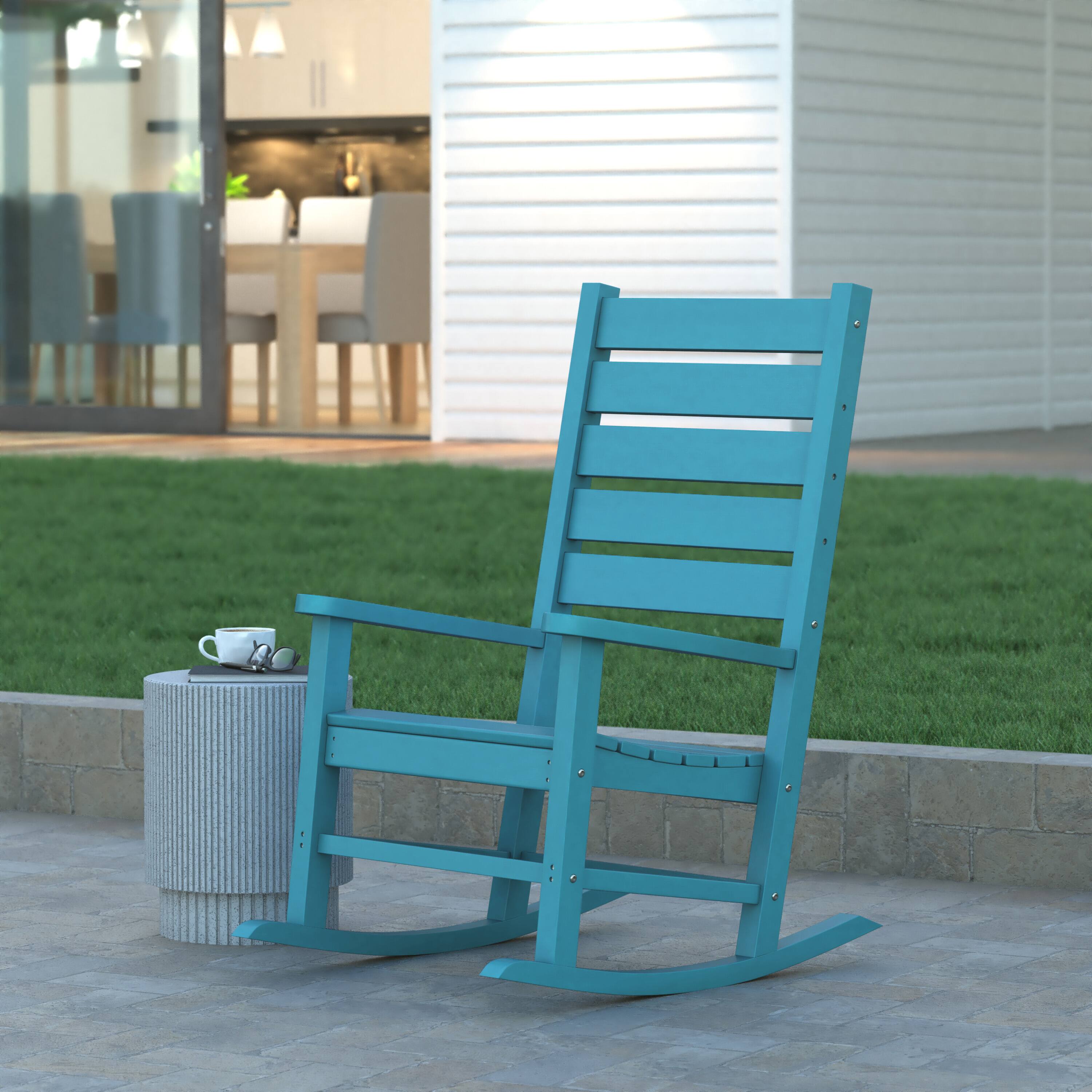 Alt View 1. Emma + Oliver - Florian Contemporary Rocking Chair, All-Weather HDPE Indoor/Outdoor Rocker - Blue.