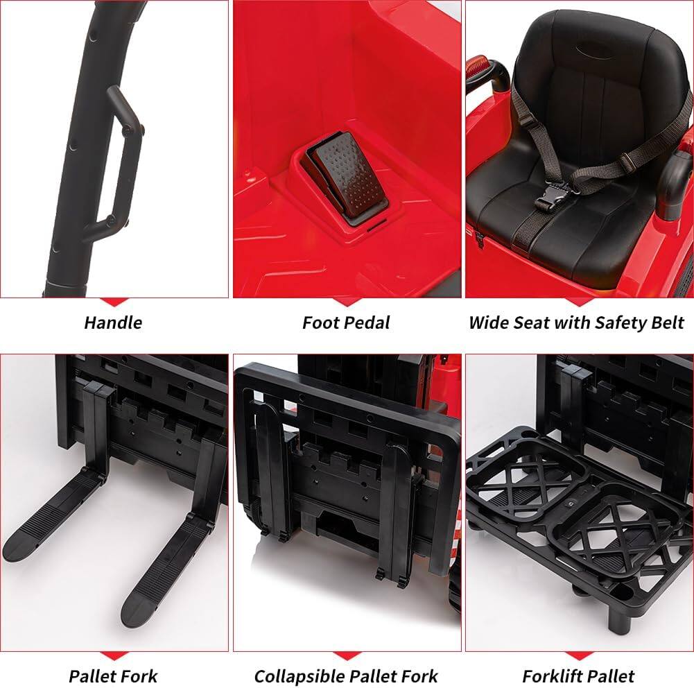 - Handle
- Foot Pedal
- Wide Seat with Safety Belt
- Pallet Fork
- Collapsible Pallet Fork
- Forklift Pallet