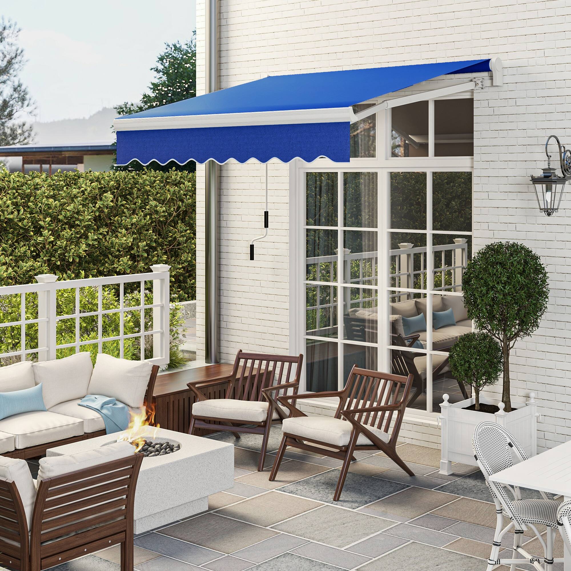 Angle. Outsunny - 8' x 7' Patio Retractable Awning, Manual Exterior Sun Shade Deck Window Cover - Blue.
