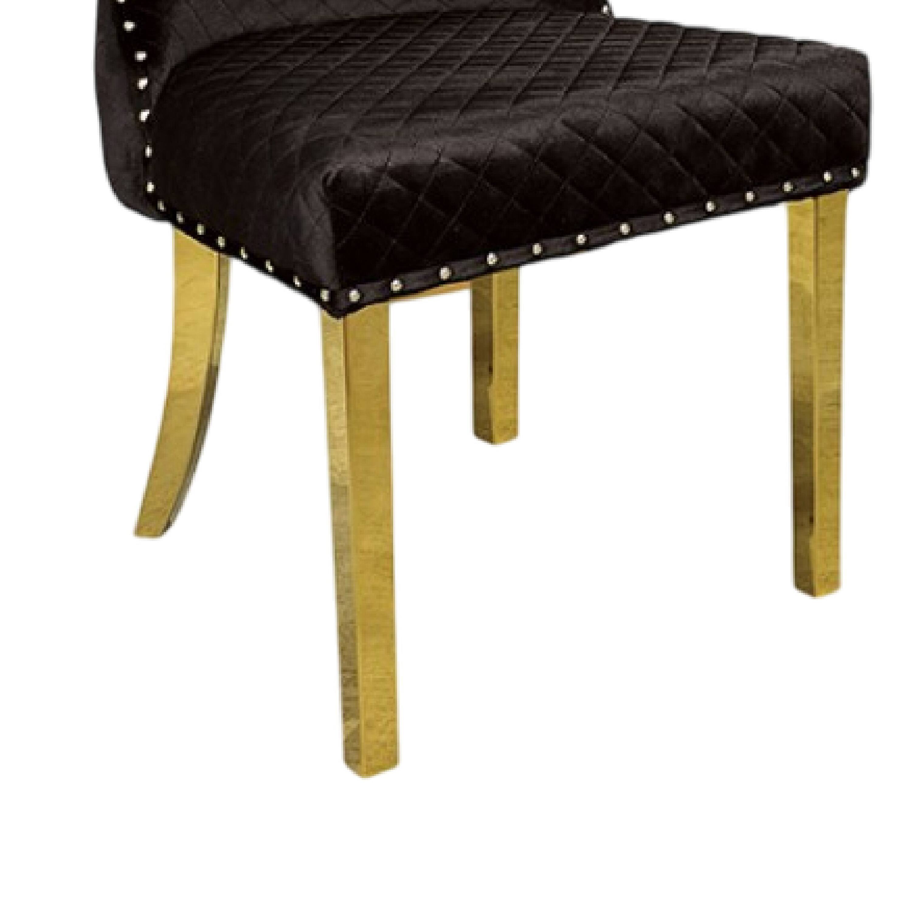 Alt View 3. Manhattan Lane - Anova Dining Side Chair Set of 2, Diamond Pattern Black Seat, Gold Leg - Black, Gold.