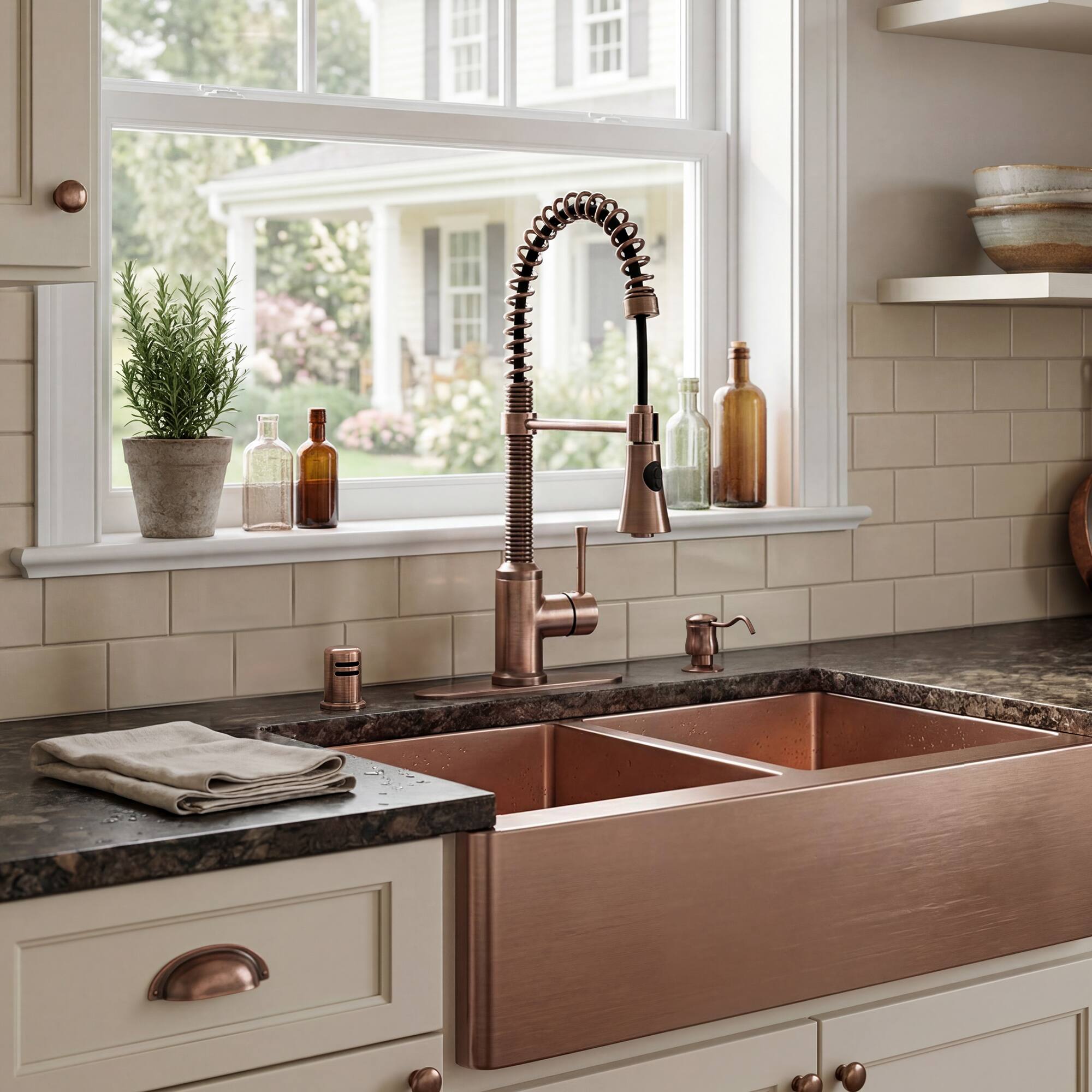 Alt View 8. Akicon - Akicon Solid Brass Single Handle Pre-Rinse Spring  Kitchen Faucet with Pull Down Sprayer in Antique Copper - Antique Copper.