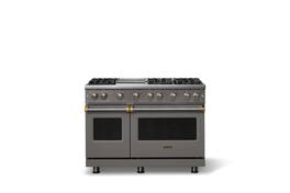 Viking - Pro 5 Series 6.1 Cu. Ft. Freestanding Sealed 6 Burner LP Gas Convection Range/Griddle - Damascus Gray w. Brushed Brass - Damascus Gray
