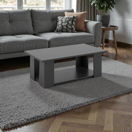 Hivvago - Large Rectangular Coffee Table with Two-Tier Wooden Design and Storage Space - Black