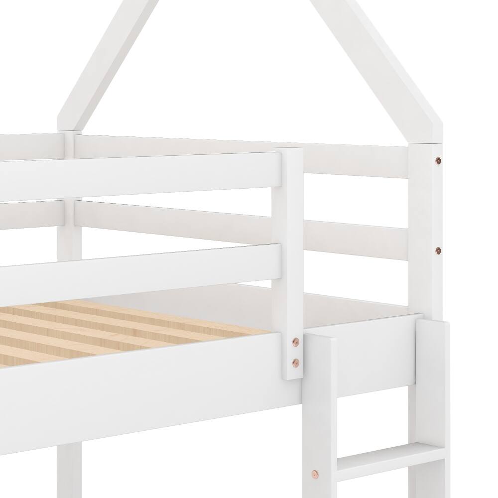Alt View 1. Loheer - Loheer Twin Over Twin Low Bunk Bed House Bed with Ladder White - White.