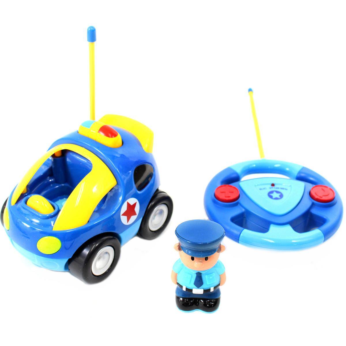 Left. JuzToys - Remote Control Car, 4" Cartoon RC Police Car Remote Control Toy for Toddlers, Blue - Blue.