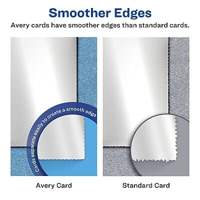 Smoother Edges  
Avery cards have smoother edges than standard cards.  

Avery Card  
Standard Card  

Cards are debossed only to create a smooth edge