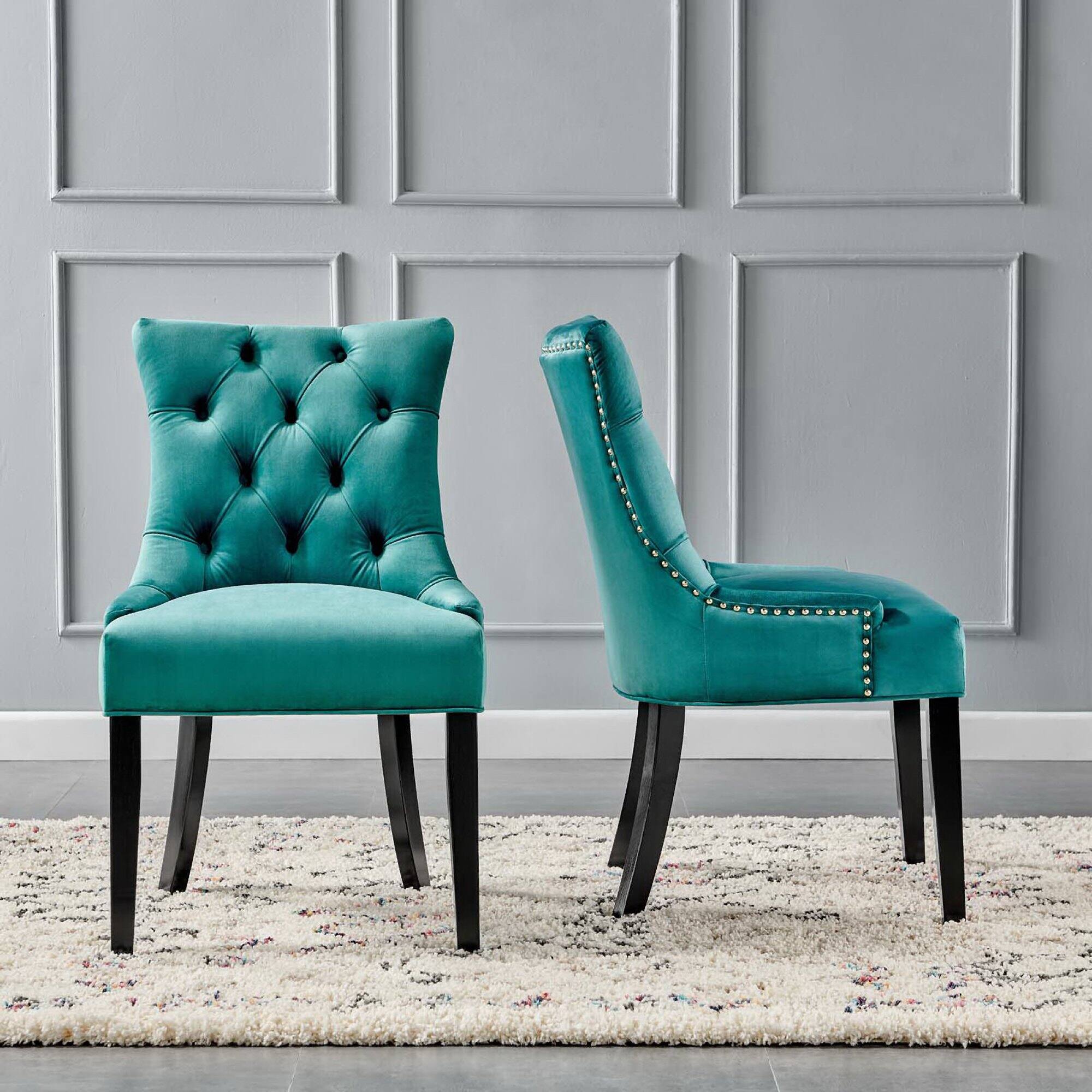 Regent Tufted Performance Velvet Dining Side Chairs Set of 2 by Modway - Teal