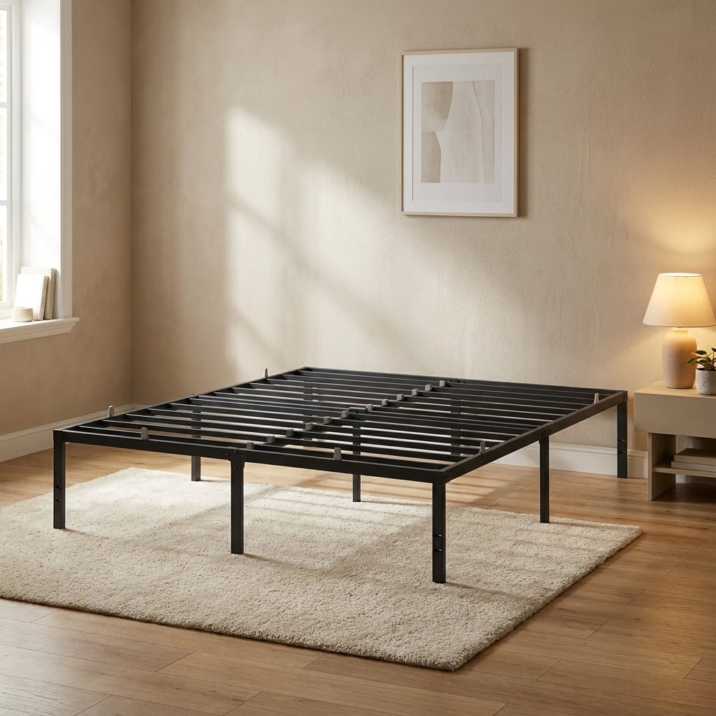 Songmics Home - King Metal Bed Frame 18 Inches Tall, Heavy-Duty Platform Bed, with Under-Bed Storage - Matte Black