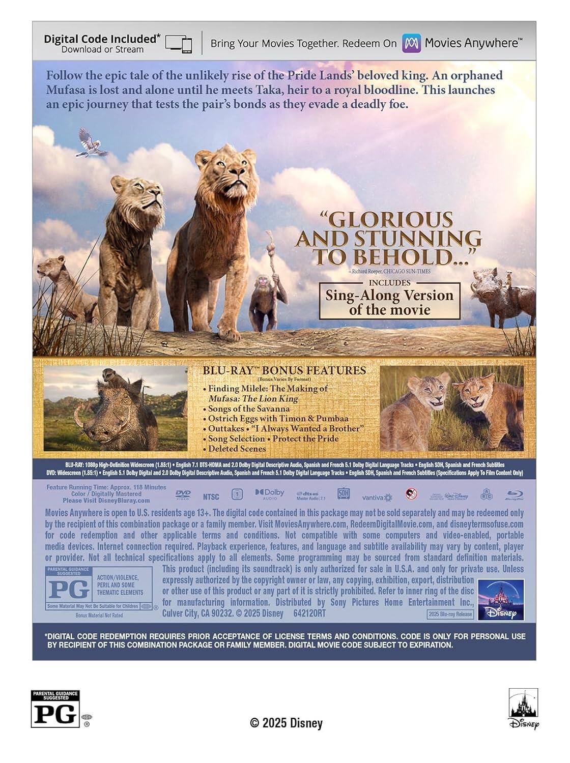 Alt View 1. Mufasa: The Lion King   - BLU-RAY.