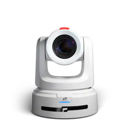 Front. Telycam - Explore XE 4K60 PTZ Camera – 1" Sensor, 20× Zoom, Auto-Tracking, ND Filters, NDI®|HX3, HDMI/SDI/USB-C, FreeD, PoE++ - White.
