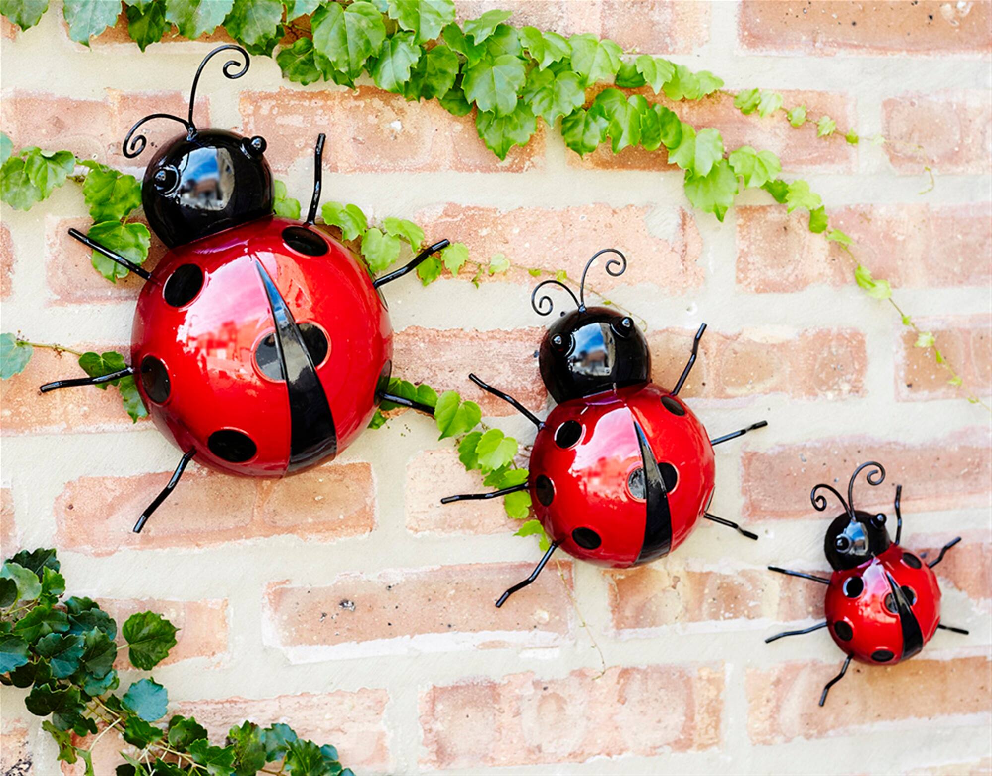 Angle. BreeBe - Metal Lady Bug Garden Decor (Set of 6) - Red, Black.
