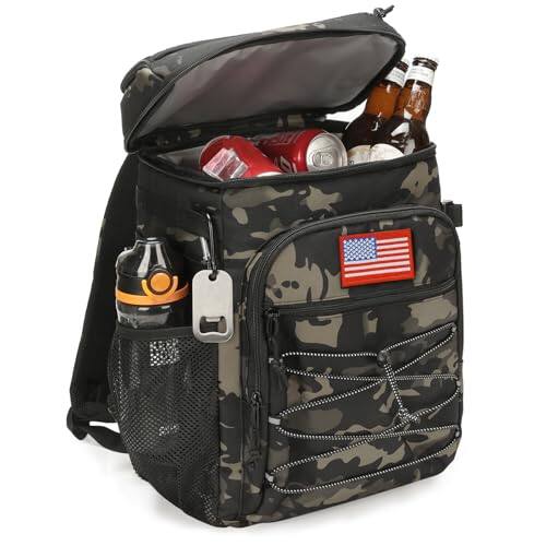Front. Live At Space - Backpack Cooler  25l Insulated Leak proof Heavy Duty Large Lunch Waterproof Ice Chest For Men Women Adults Work Daytrip - Black Camo.