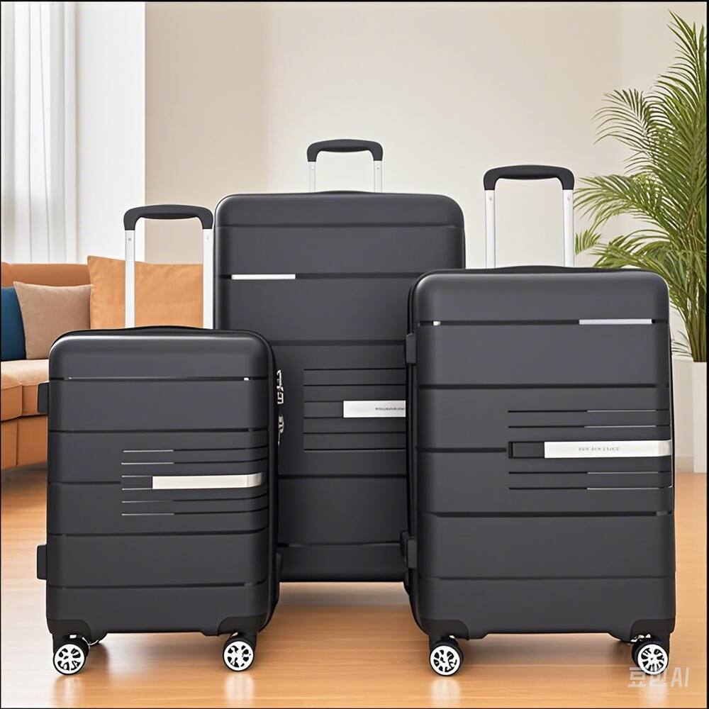 Angle. BreeBe - Hardshell Suitcase Set with Double Spinner Wheels, TSA Lock, and Lightweight Durable Polypropylene - Black.