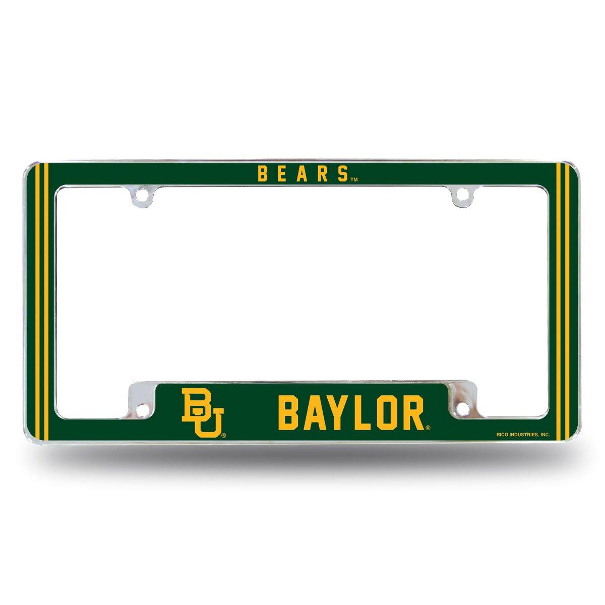 Baylor Bears Chrome Metal License Plate Frame with Full Frame Team Color Graphics