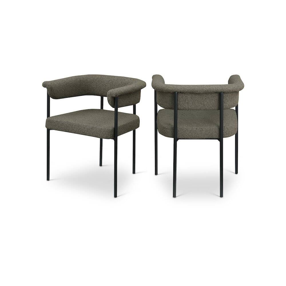 Front. Meridian Furniture - Malin Olive Boucle Fabric Dining Chair, Set of 2 - Green.