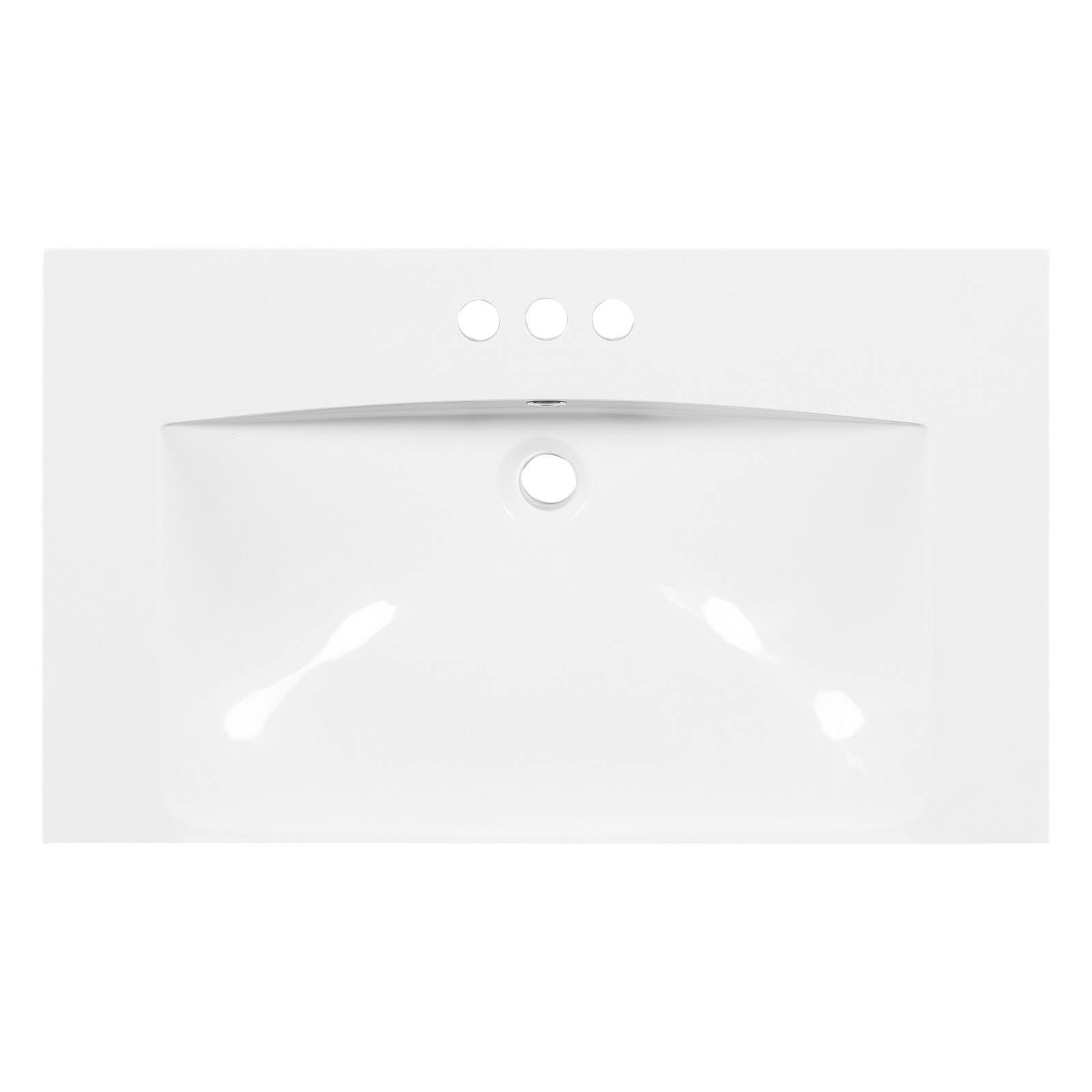 Alt View 4. Glintex - 30" Single Bathroom Basin Sink, Vanity Top Only, 3-Faucet Holes, Resin - White.