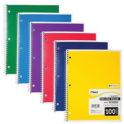 Mead College Spiral Notebook  
1 Subject  
College Ruled  
100 Sheets  
Size: 8.5" x 11"