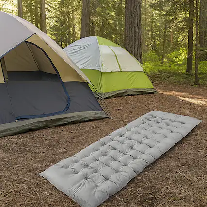 Front. BreeBe - Portable Camping Cot Mattress with Plush Crystal Velvet Surface - Gray.