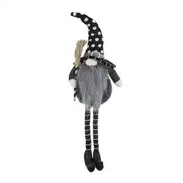 Boyel Living - Handcrafted Black Gnome with Broomstick Halloween Indoor Decoration - Black,White