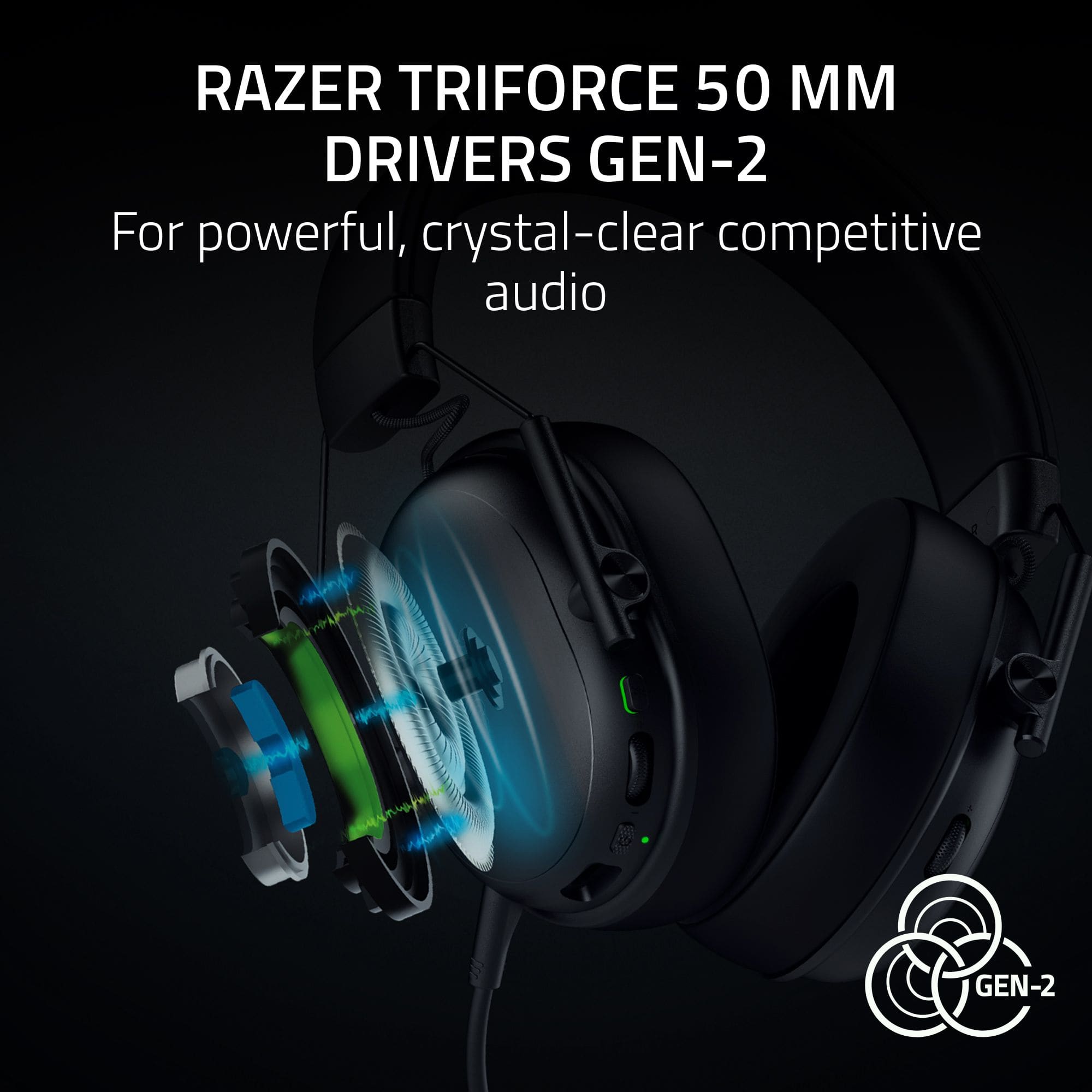 RAZER TRIFORCE 50 MM DRIVERS GEN-2 For powerful, crystal-clear competitive audio GEN-2