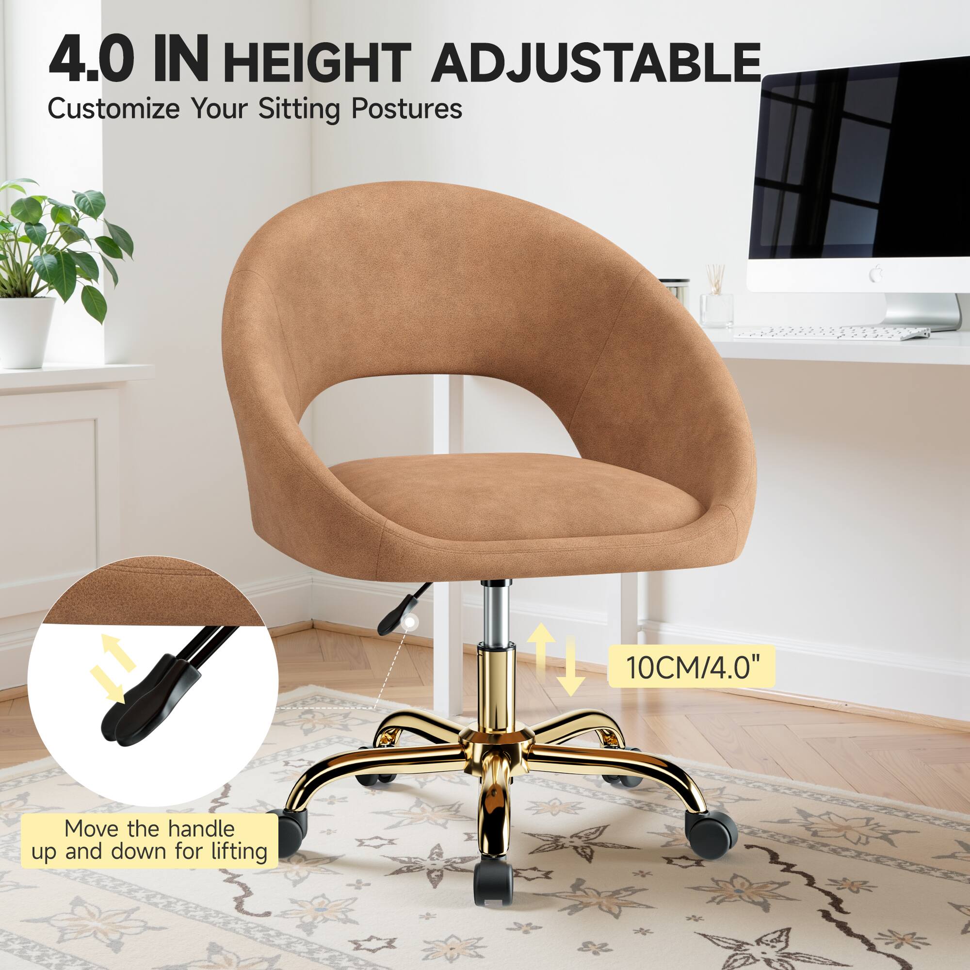 4.0 IN HEIGHT ADJUSTABLE  
Customize Your Sitting Postures  

10CM/4.0"  

Move the handle up and down for lifting