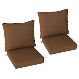 Gymax - 2PCS Deep Seat Chair Cushion Pads Set Indoor/Outdoor w/ Rope Belts - Brown