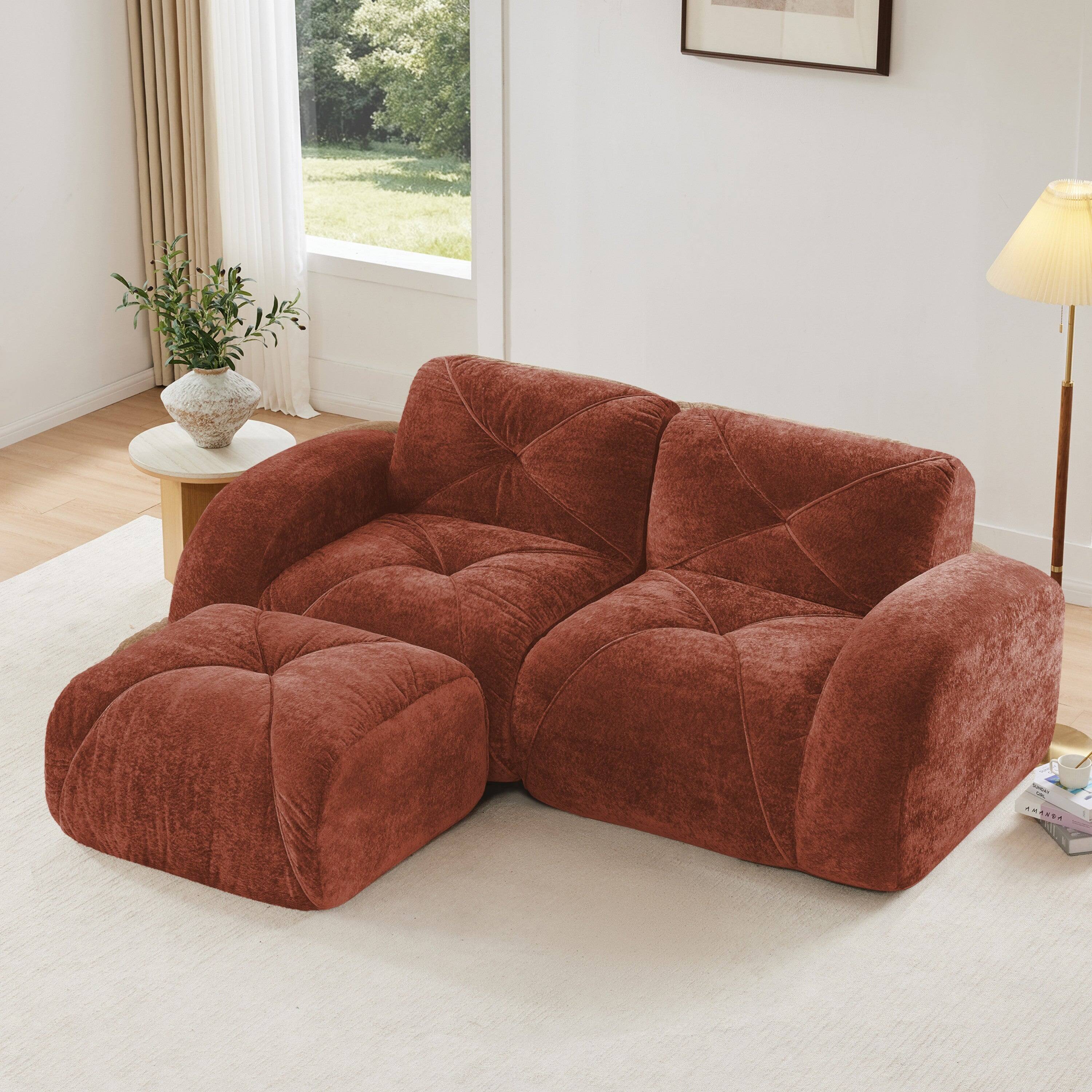 Alt View 3. Boyel Living - L Shaped Boneless Sofa with Ottoman Soft Velvet Tufted No Assembly Bedroom Lounge Red and Brown - Red.