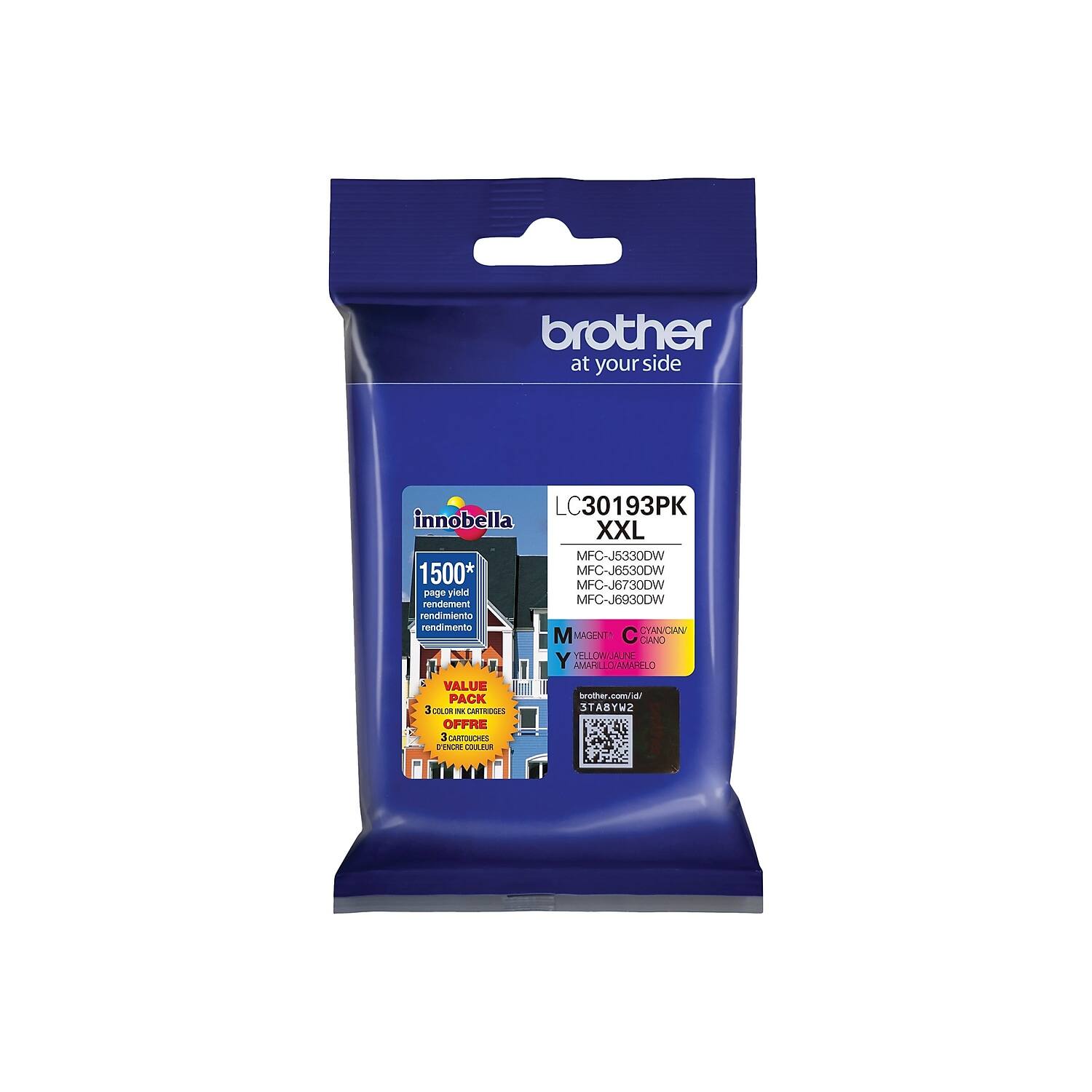 brother at your side

innobella LC30193PK XXL

1500* page yield
rendement
rendimiento

MFC-J5330DW
MFC-J6530DW
MFC-J6730DW
MFC-J6930DW

MAGENTA
CYNAN
YELLOW
AMARELO

VALUE PACK
3 COLOR INK CARTRIDGES
OFFRE 3 CARTOUCHES
3 CARTRIDGES

brother.com/ie

3TABYW2

*Based on ISO/IEC 19752. Actual yield may vary.