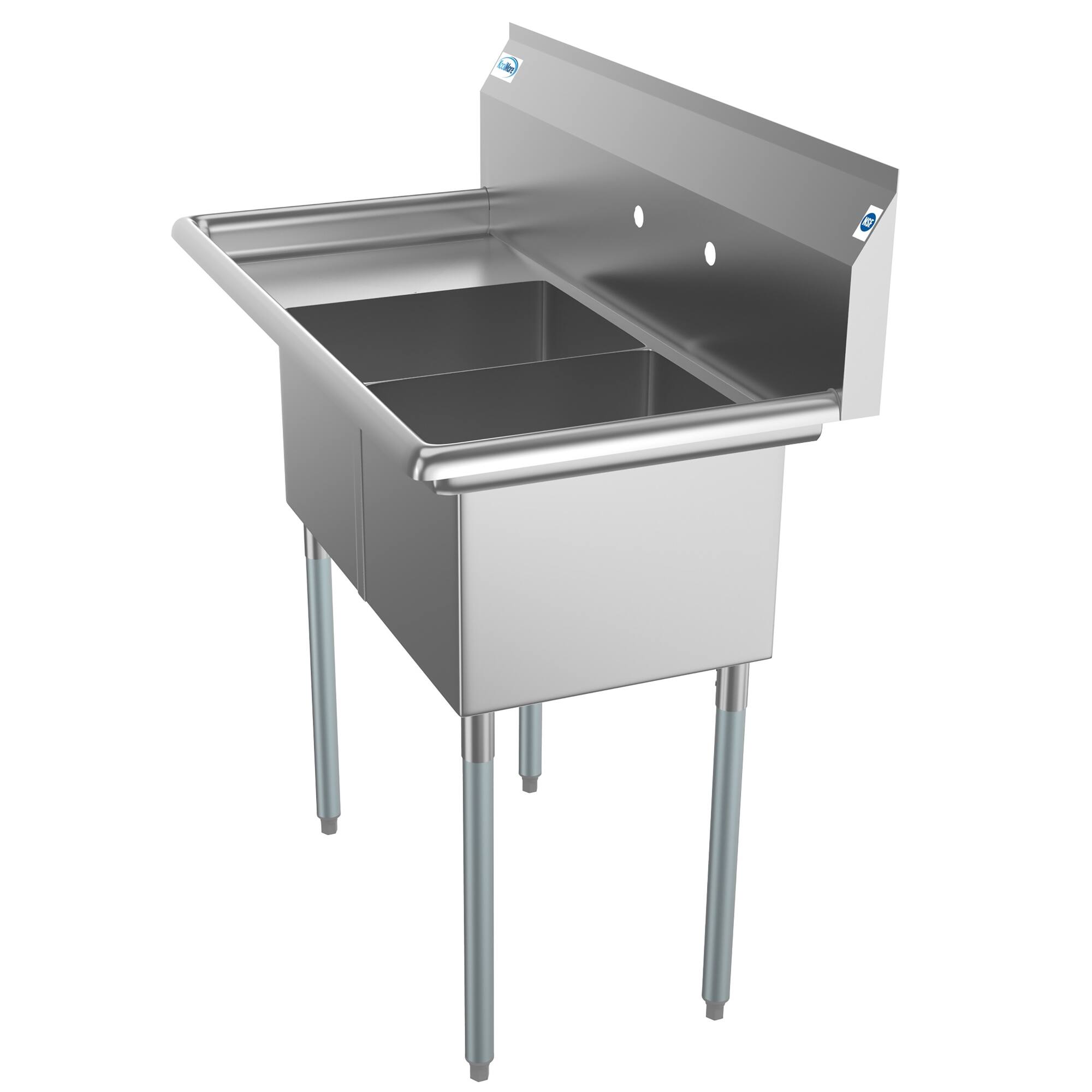 Angle. Koolmore - 43 in. Two Compartment Stainless Steel  Sink with Drainboard, Bowl Size 14"x 16"x 11" SB141611-12L3. - Stainless Steel.